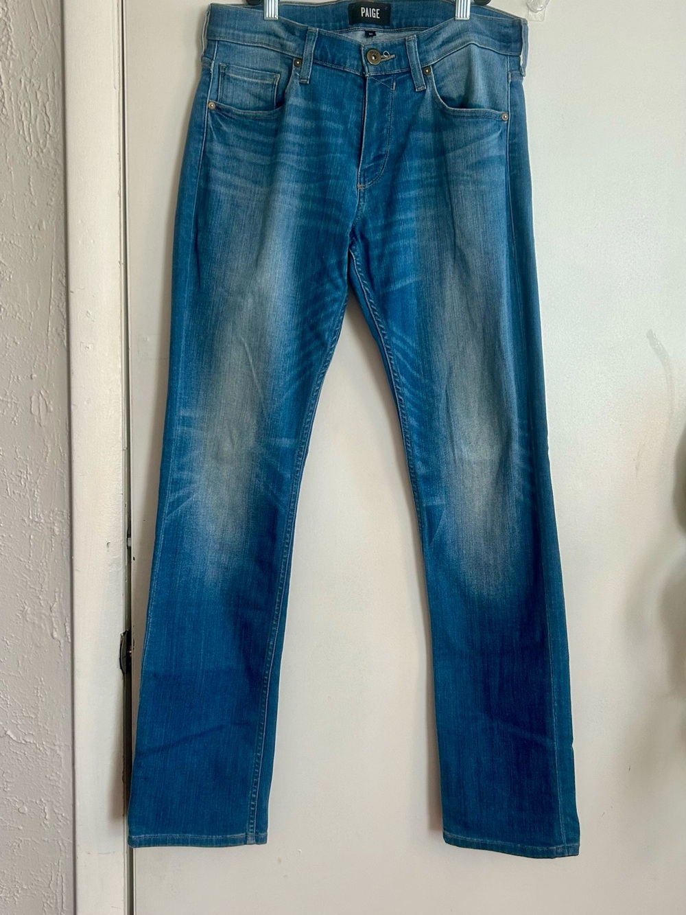 PAIGE Men's Distressed Blue Straight Jeans